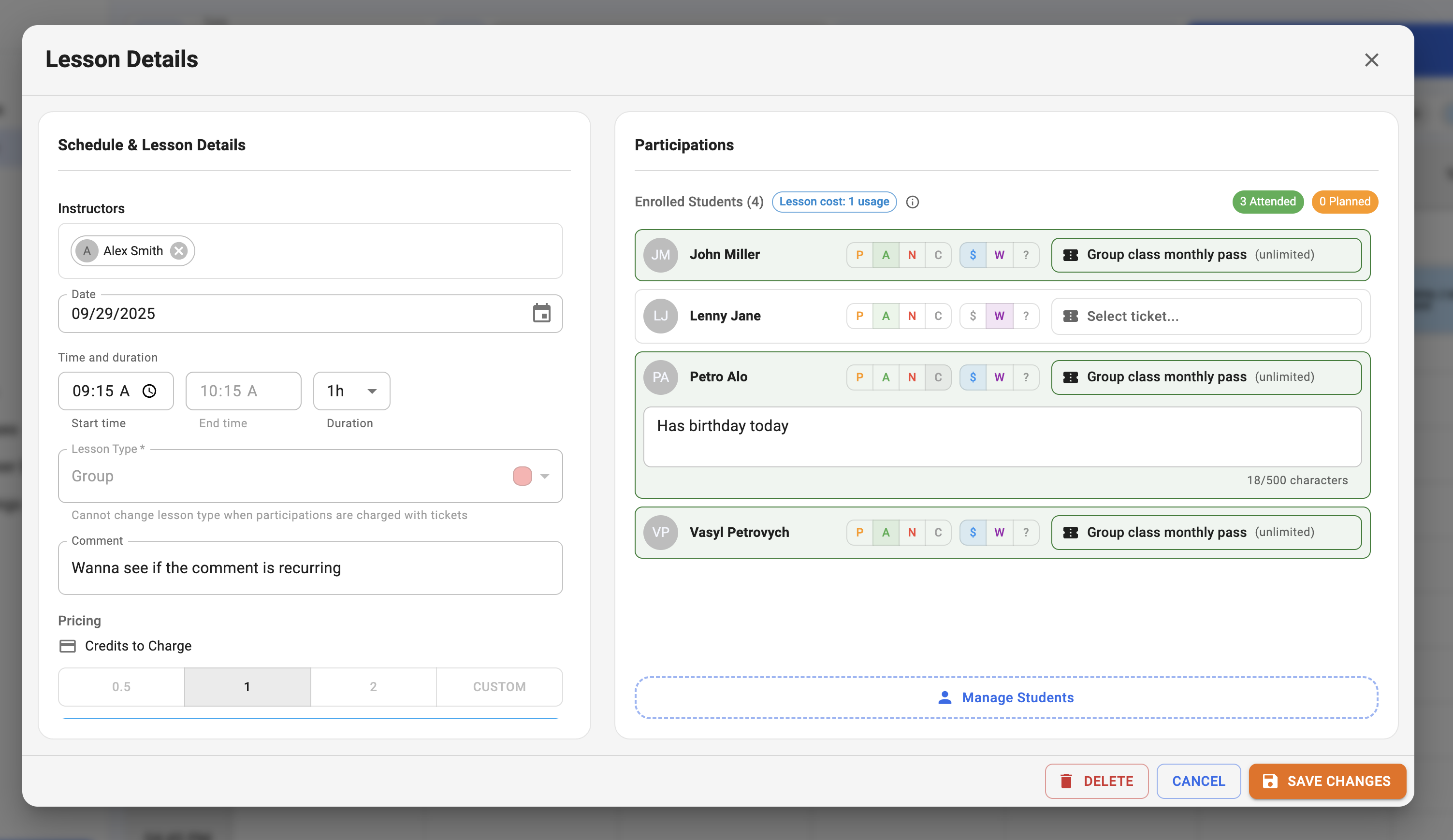 Attendance table UI