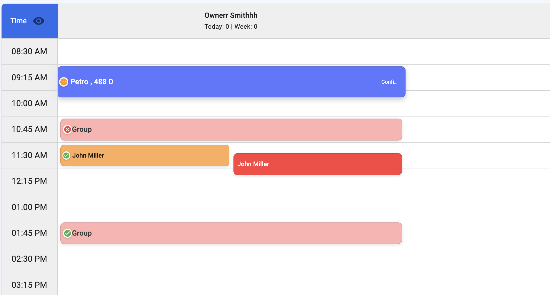 Schedule showing participation chips