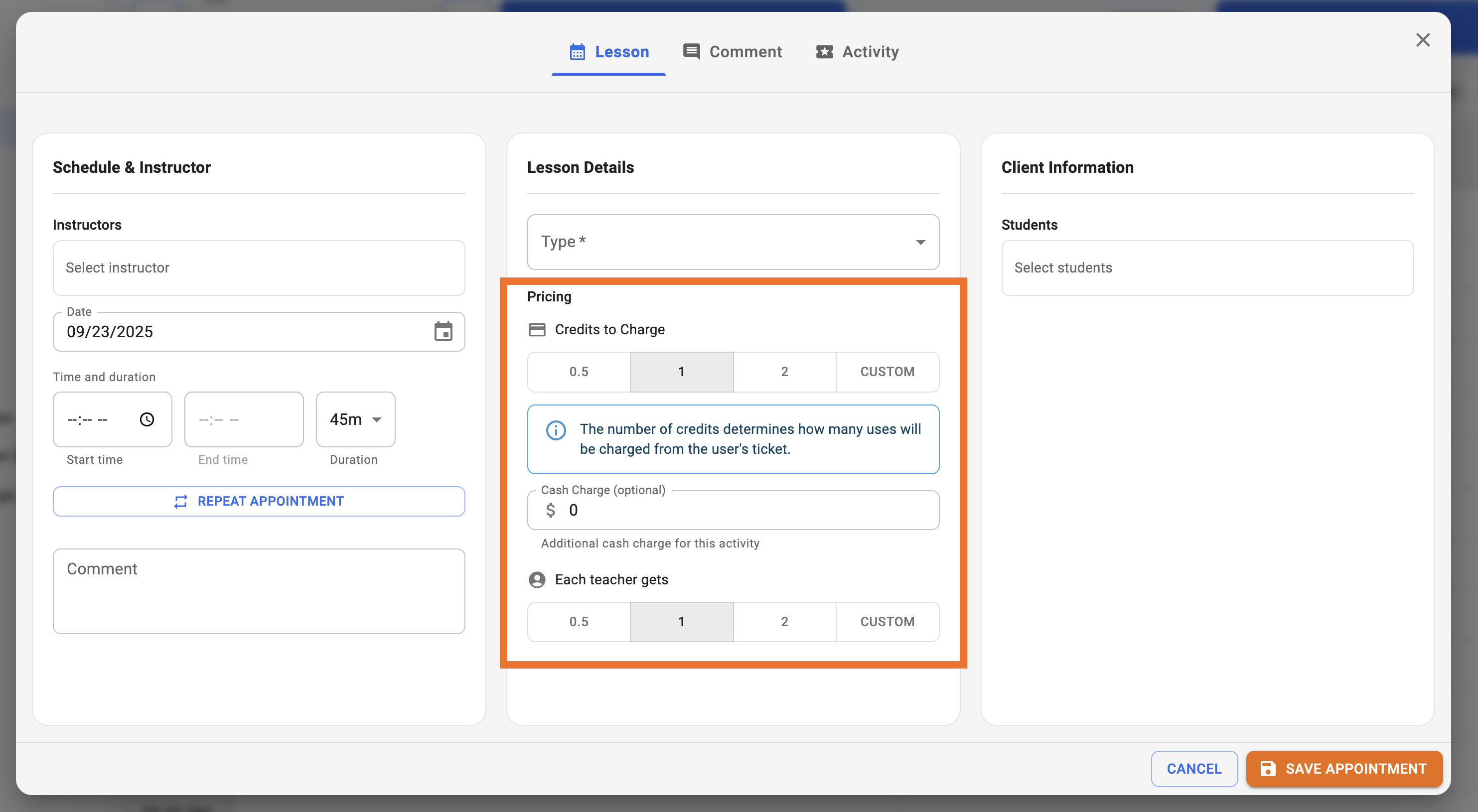 Ticket usage selector when charging participations